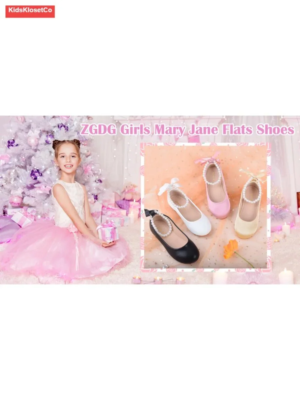 Girls Ballet Flats Glitter Mary Jane Dress Shoes with Elastic Straps